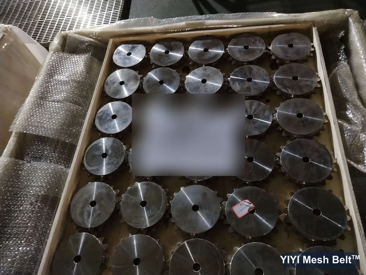 Stainless sprockets packed in an export case