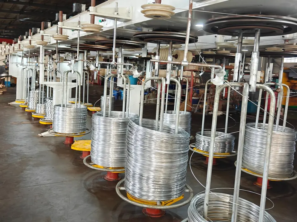 Stainless wire coils on the wire drawing line