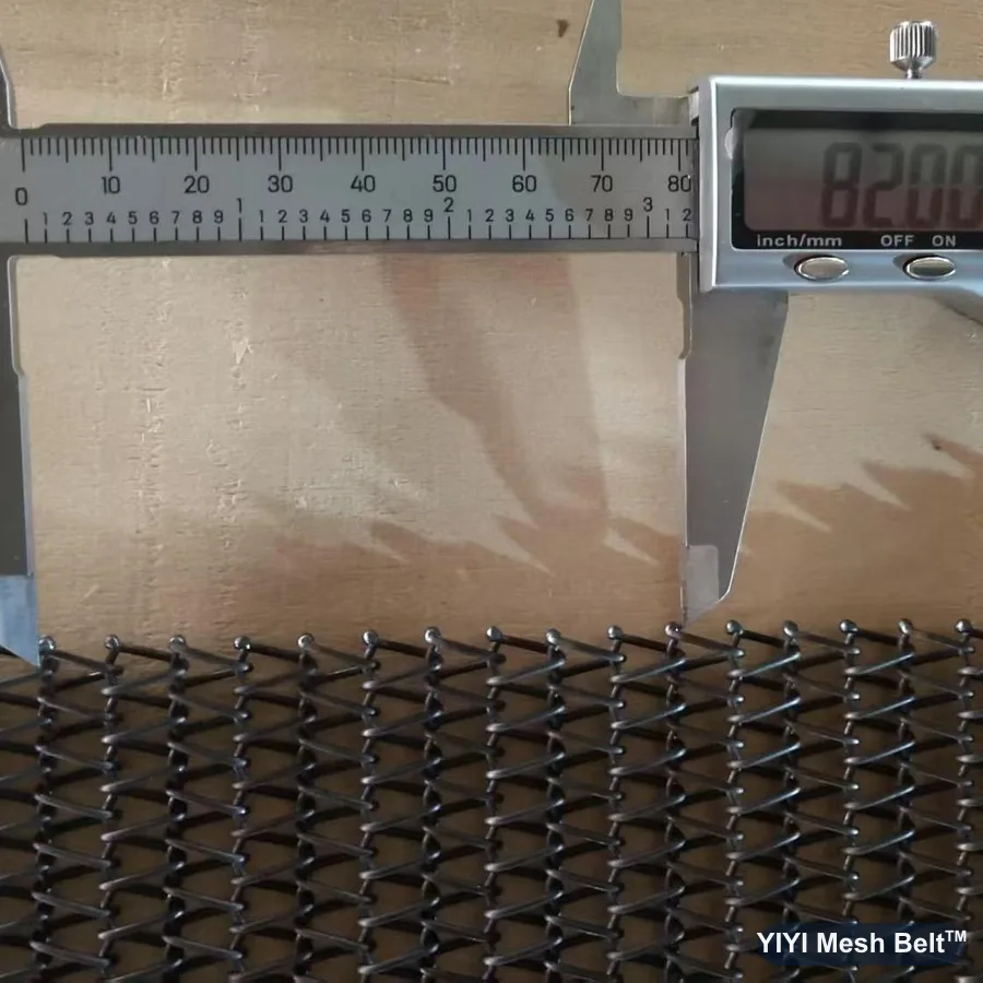 Caliper over ten crimp wire pitches on a balanced weave belt