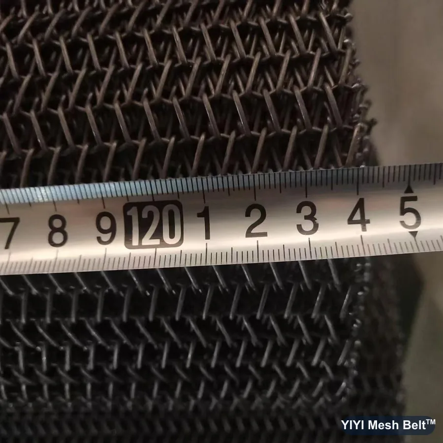 Tape measuring the full width of a carbon steel balanced weave belt