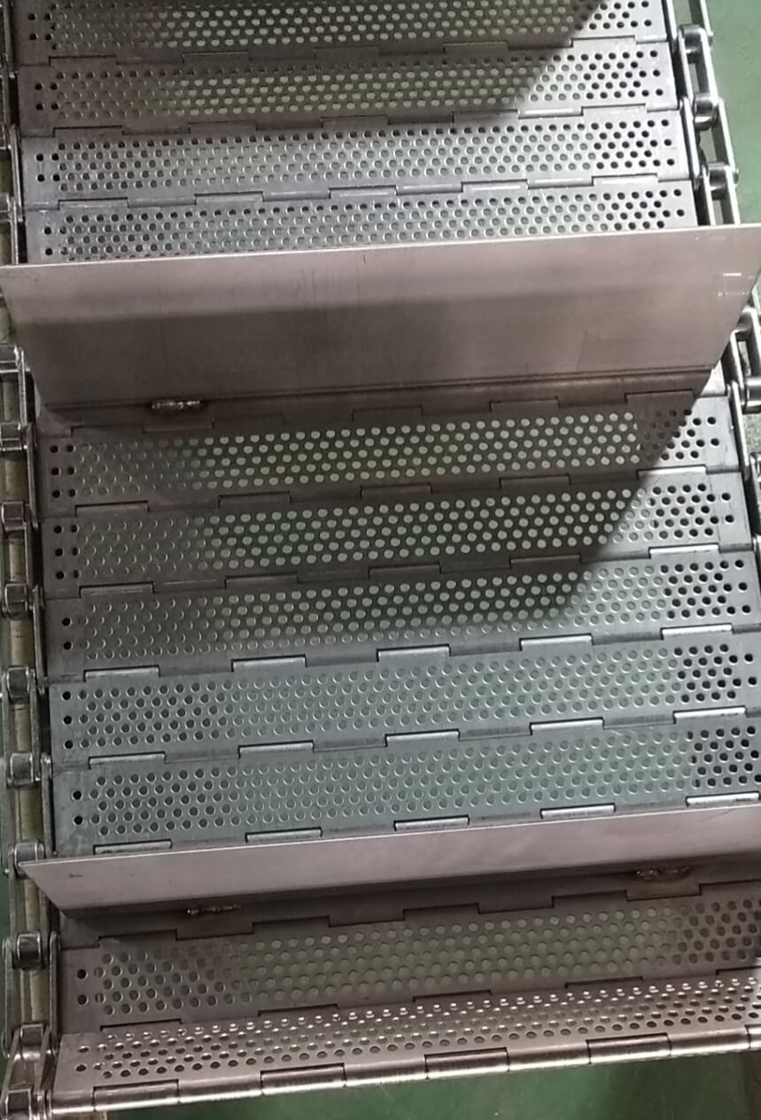 Chain plate belt with side guard structure for retained conveying