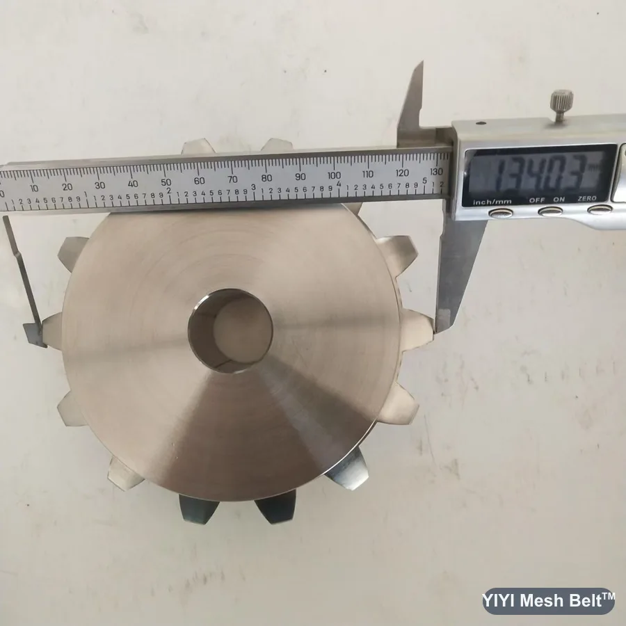 Caliper measuring a 134 mm sprocket outside diameter