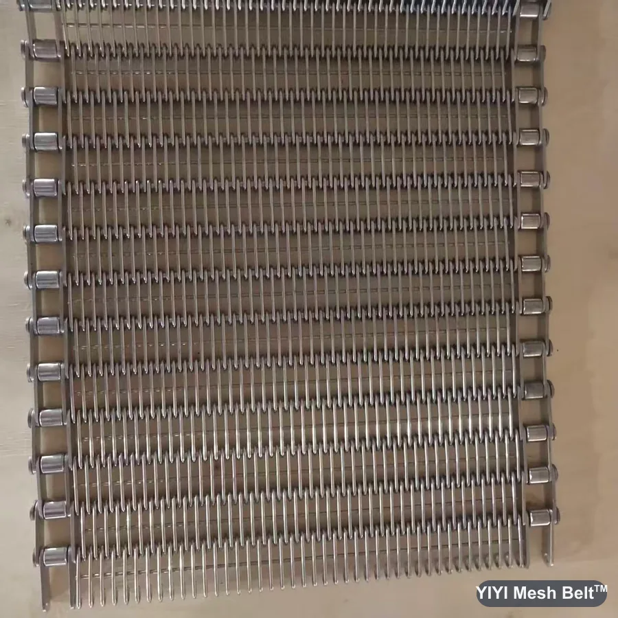 Eye link belt with roller chain edge