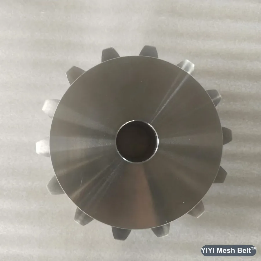 14-tooth SUS304 sprocket checked against a flat wire belt