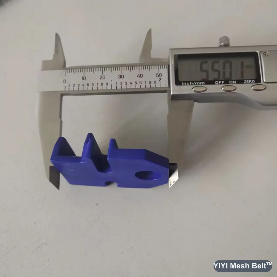 Caliper measuring a 55 mm side guard on a side driven belt
