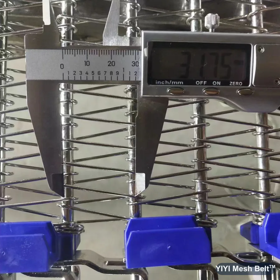 Caliper measuring a 31.75 mm rod pitch on a side driven belt