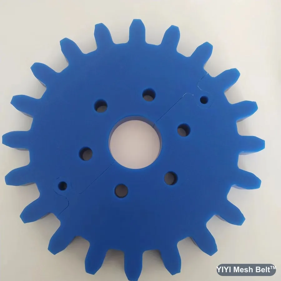 Split UHMWPE sprocket supplied with a side driven spiral belt
