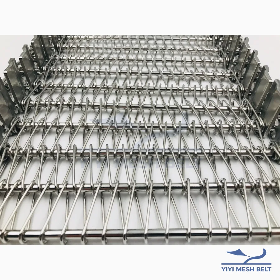 Stainless spiral freezer belt with side guard plates on both edges
