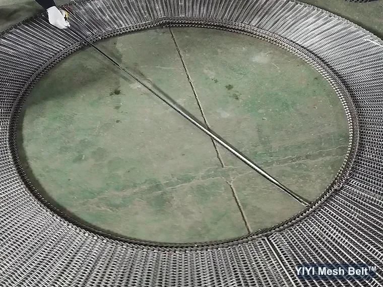 Spiral belt section laid out in a circle to check the turning radius