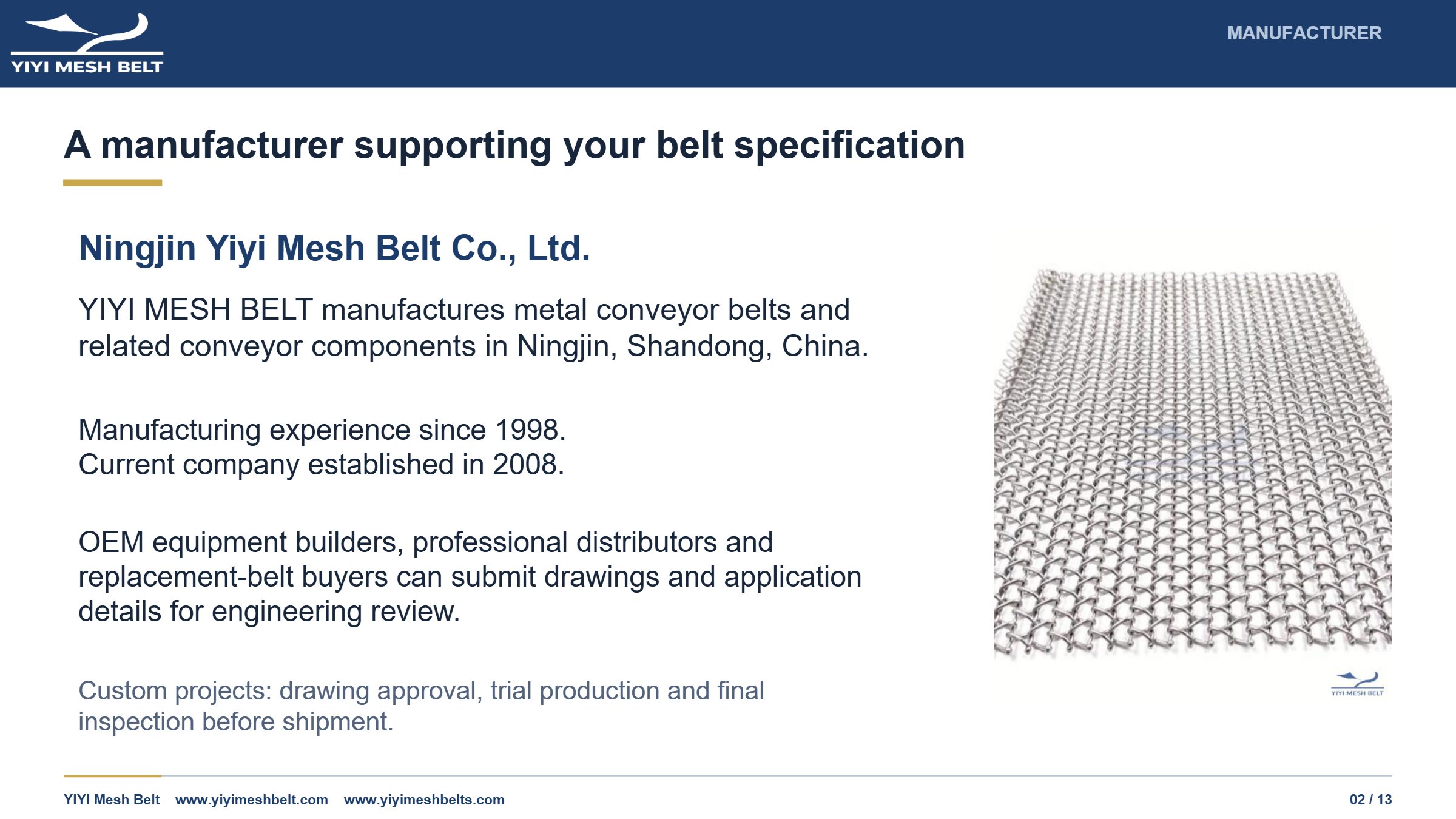 YIYI Mesh Belt Balanced Weave Belt Technical Specification page 2