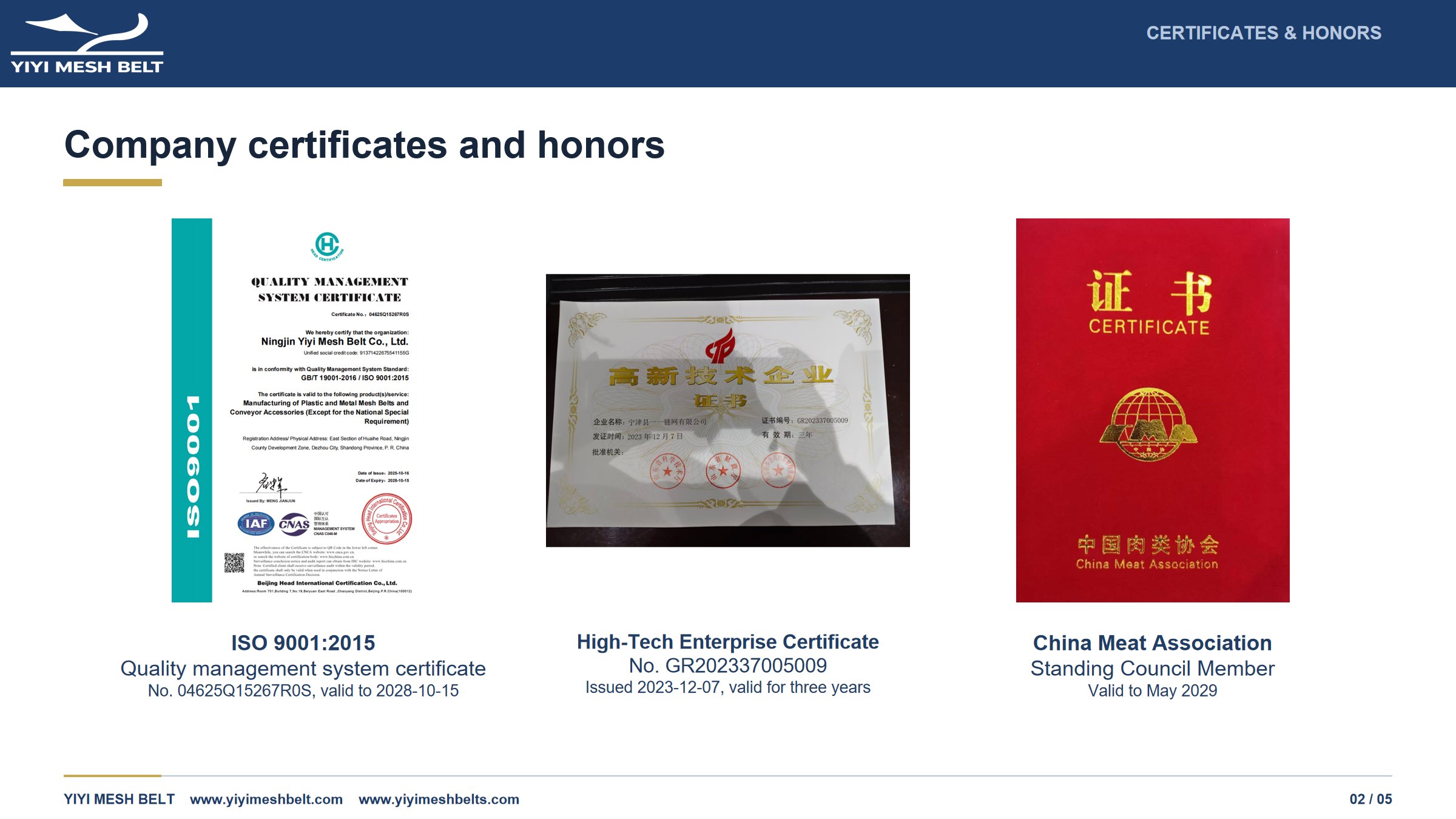 YIYI Mesh Belt Certifications and Honors page 2
