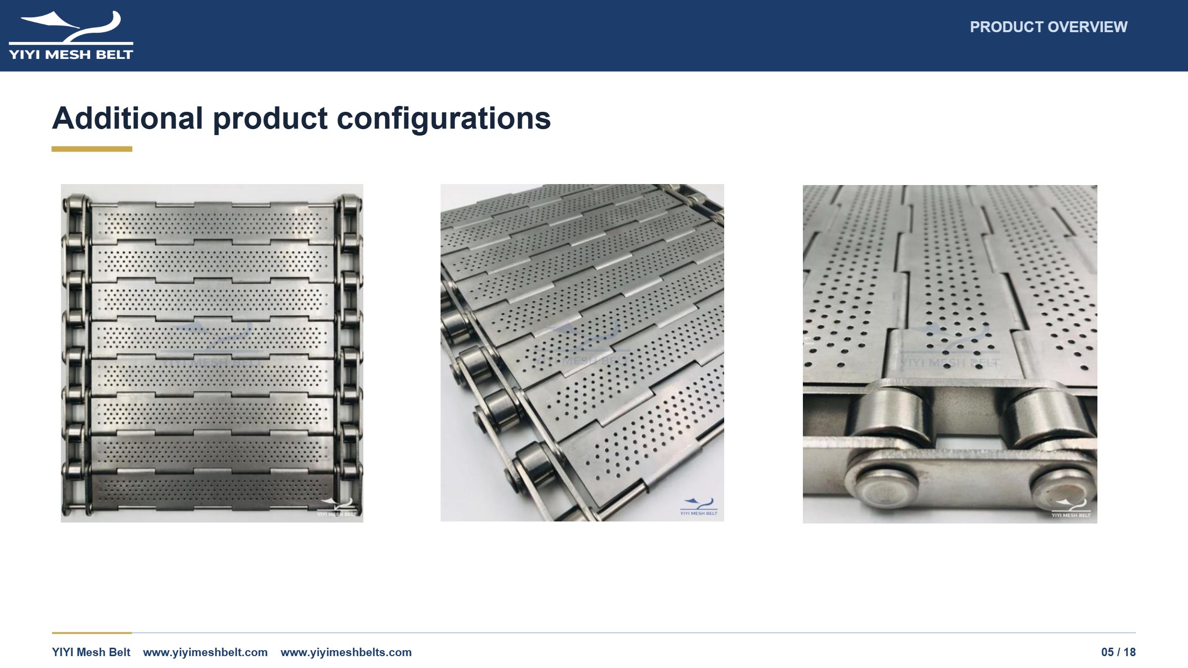 YIYI Mesh Belt Chain Plate / Plate Link Belt Technical Specification page 5