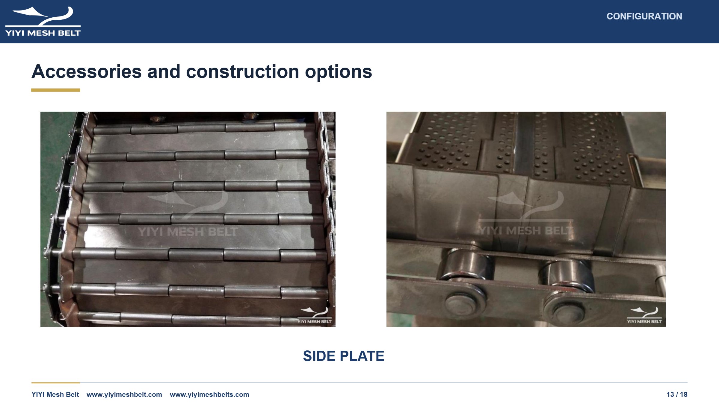YIYI Mesh Belt Chain Plate / Plate Link Belt Technical Specification page 13