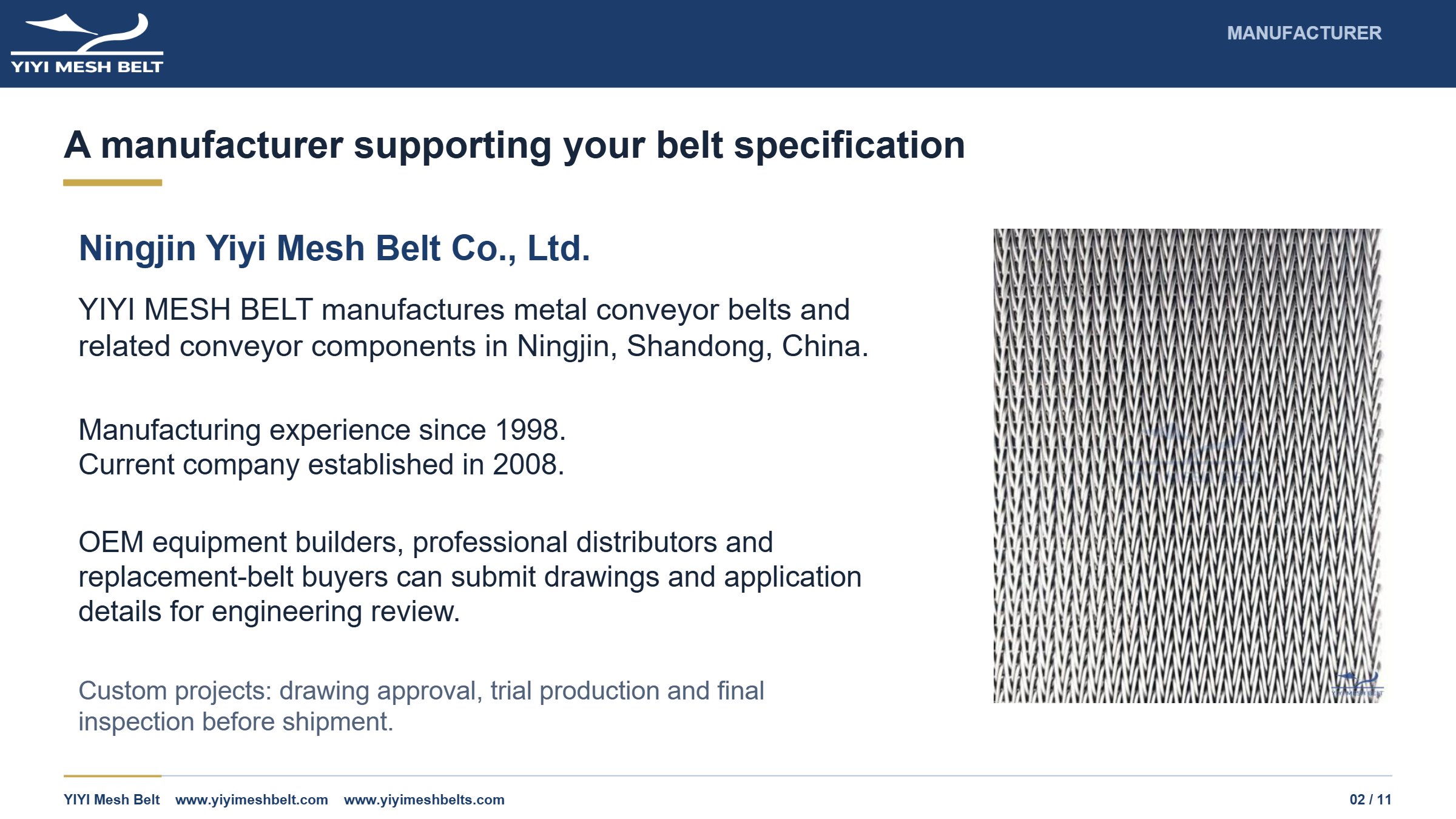 YIYI Mesh Belt Compound Weave Belt Technical Specification page 2
