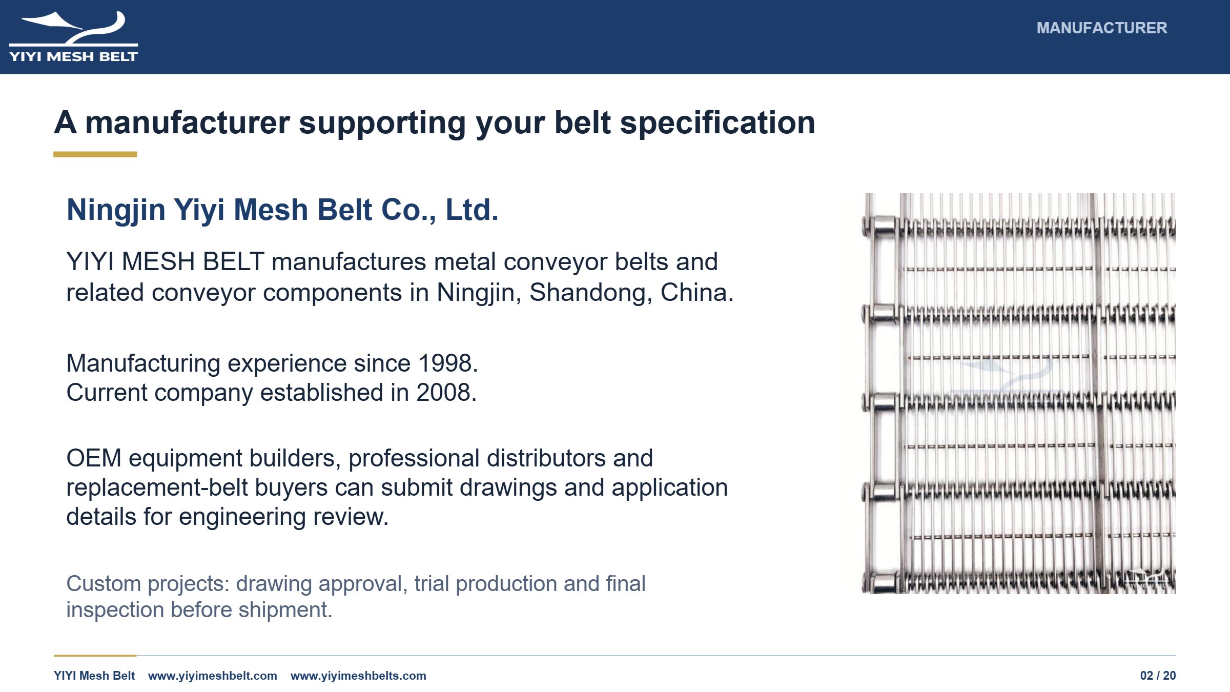 YIYI Mesh Belt Eye Link Belt Technical Specification page 2