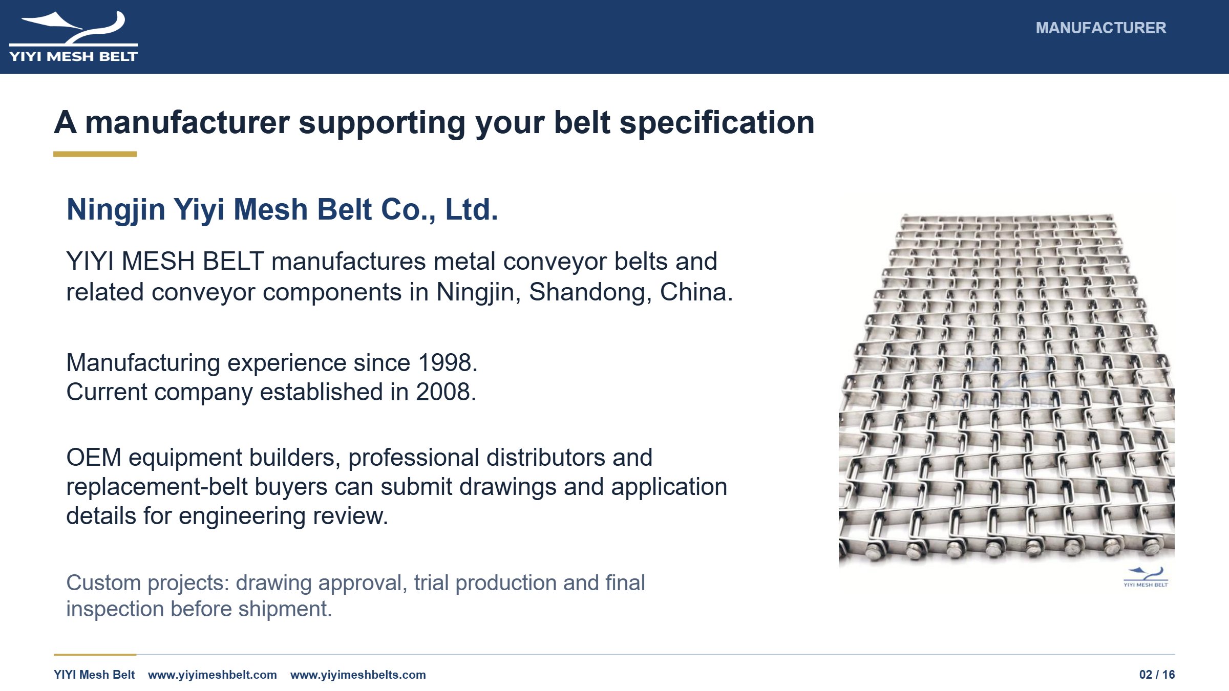 YIYI Mesh Belt Flat Wire / Honeycomb Belt Technical Specification page 2