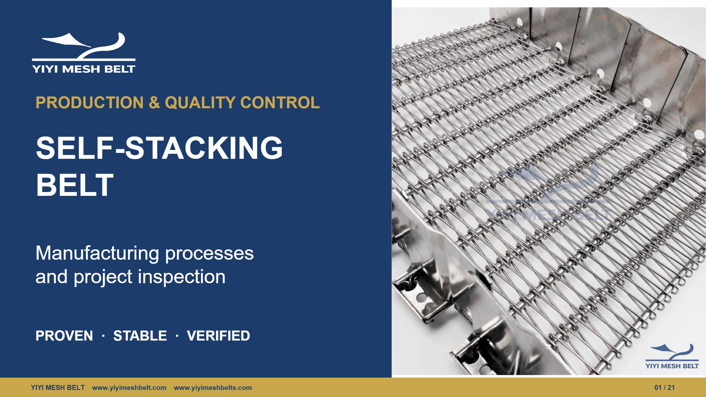 YIYI Mesh Belt Self-Stacking Belt Production and Quality Control page 1