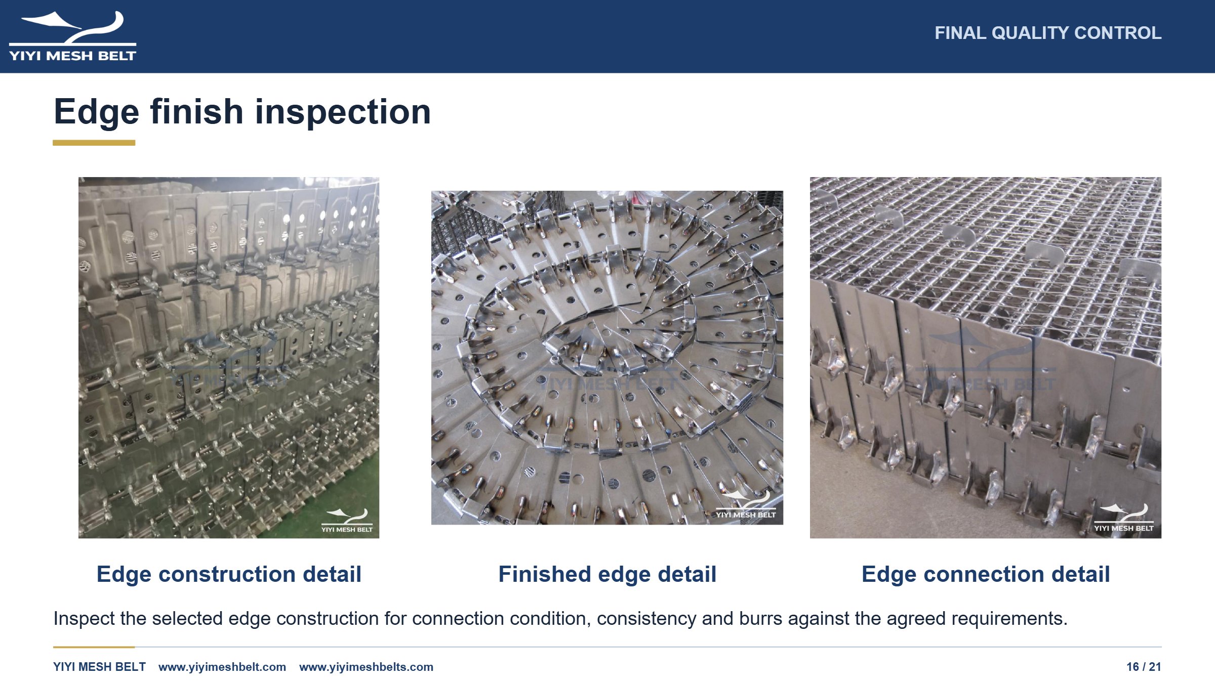 YIYI Mesh Belt Self-Stacking Belt Production and Quality Control page 16
