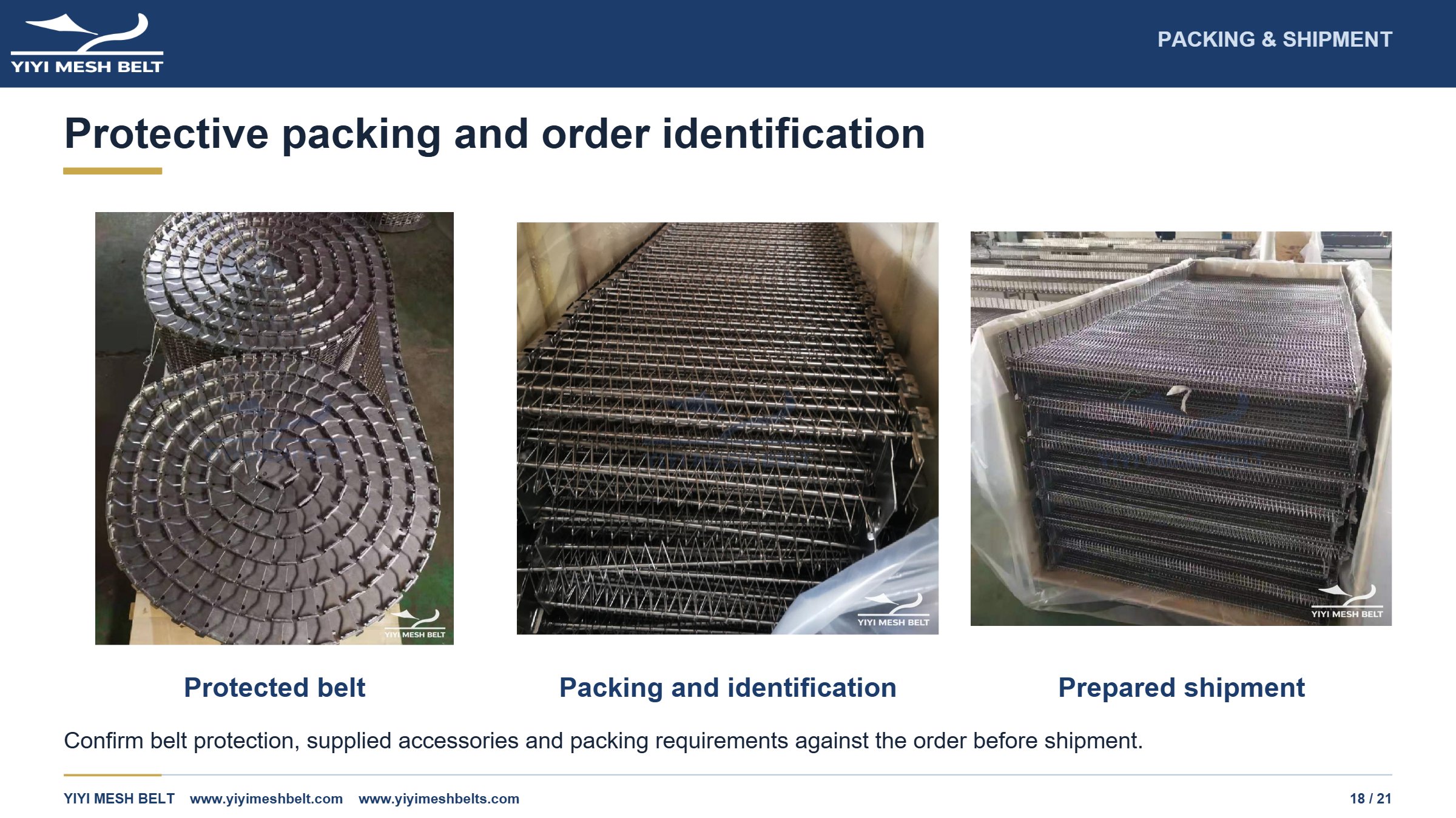 YIYI Mesh Belt Self-Stacking Belt Production and Quality Control page 18