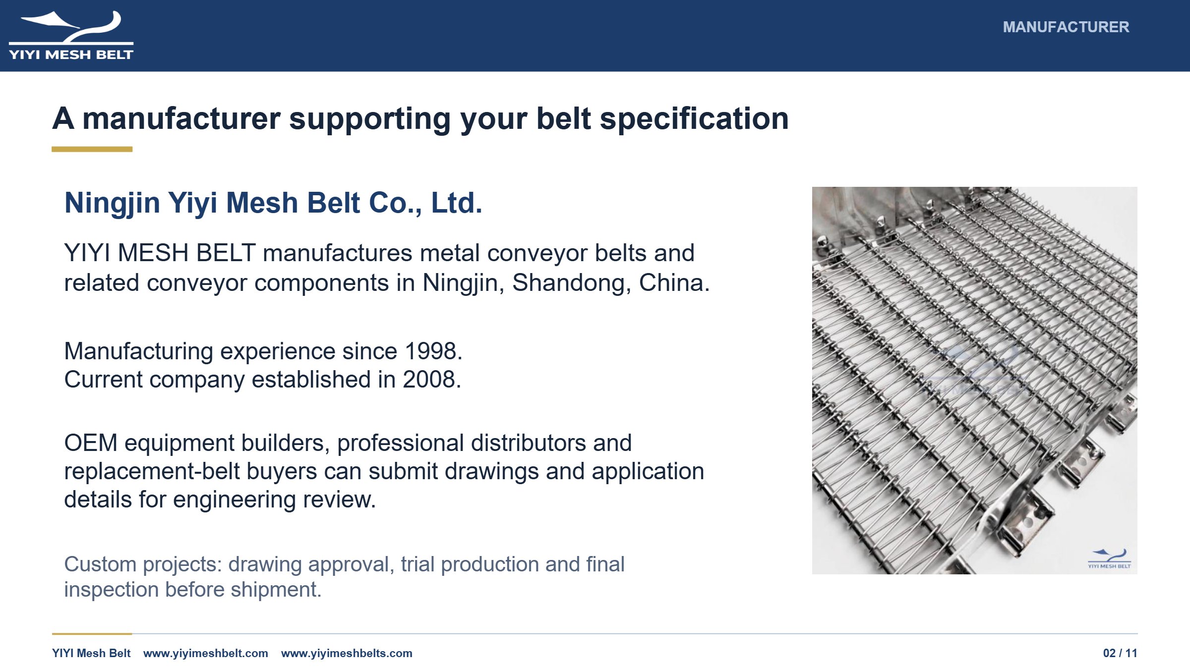 YIYI Mesh Belt Self-Stacking Belt Technical Specification page 2