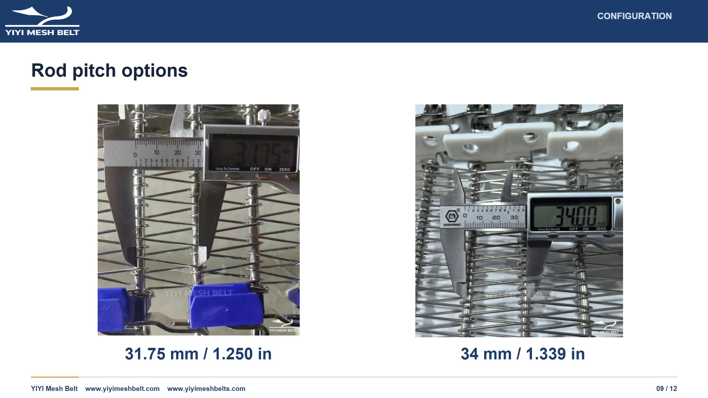 YIYI Mesh Belt Side Driven Belt Technical Specification page 9