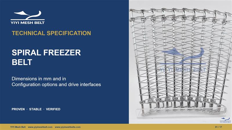 YIYI Mesh Belt Spiral Freezer Belt Technical Specification