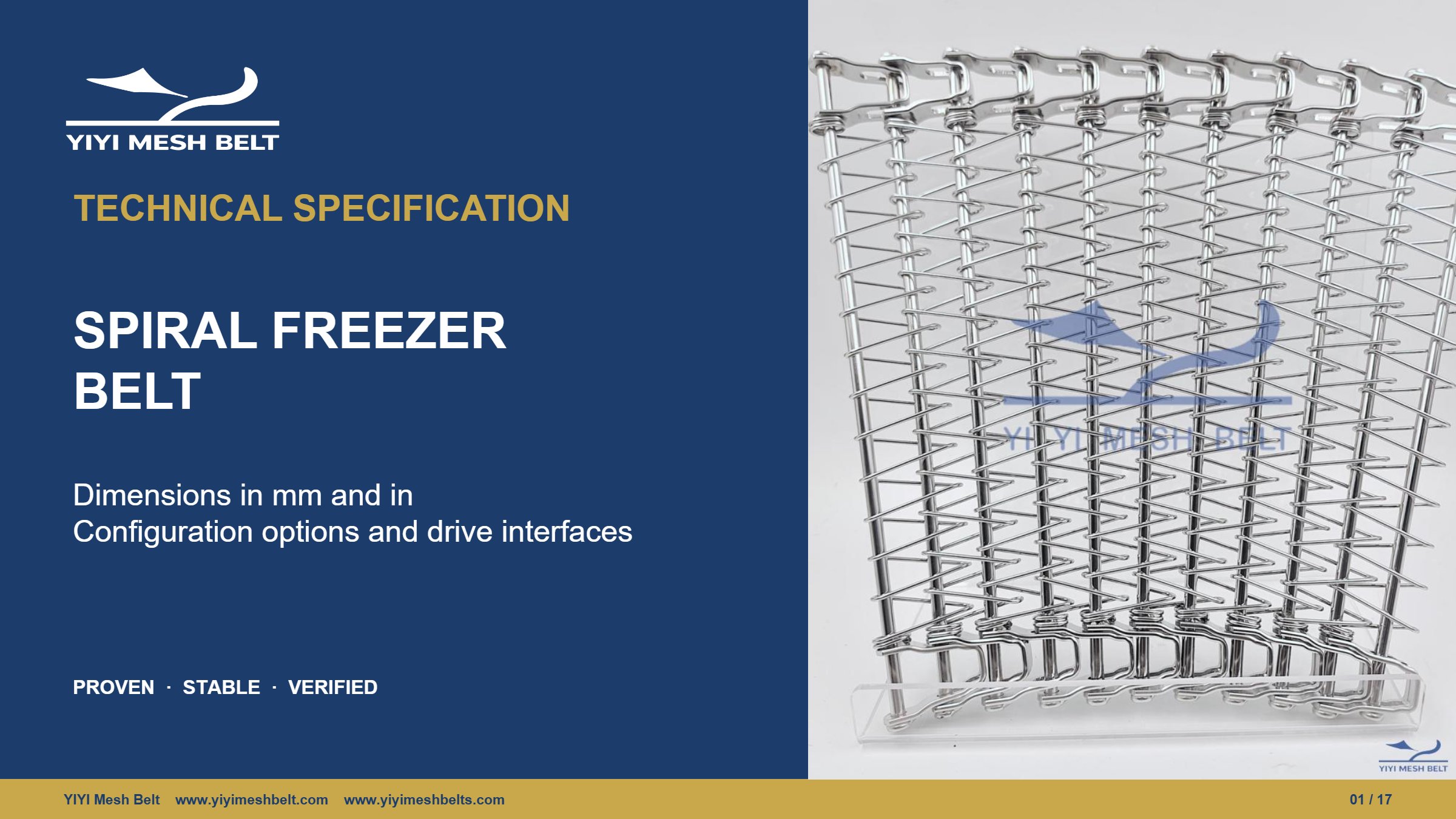 YIYI Mesh Belt Spiral Freezer Belt Technical Specification page 1