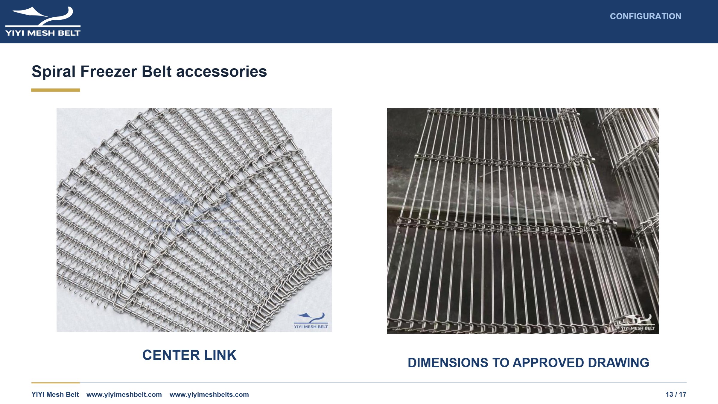 YIYI Mesh Belt Spiral Freezer Belt Technical Specification page 13