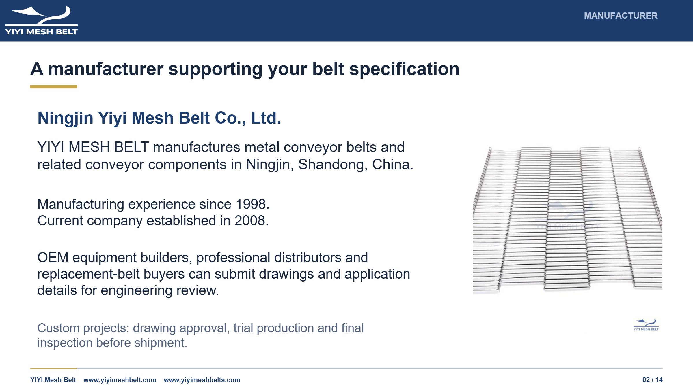 YIYI Mesh Belt Trapezoidal Mesh Belt Technical Specification page 2